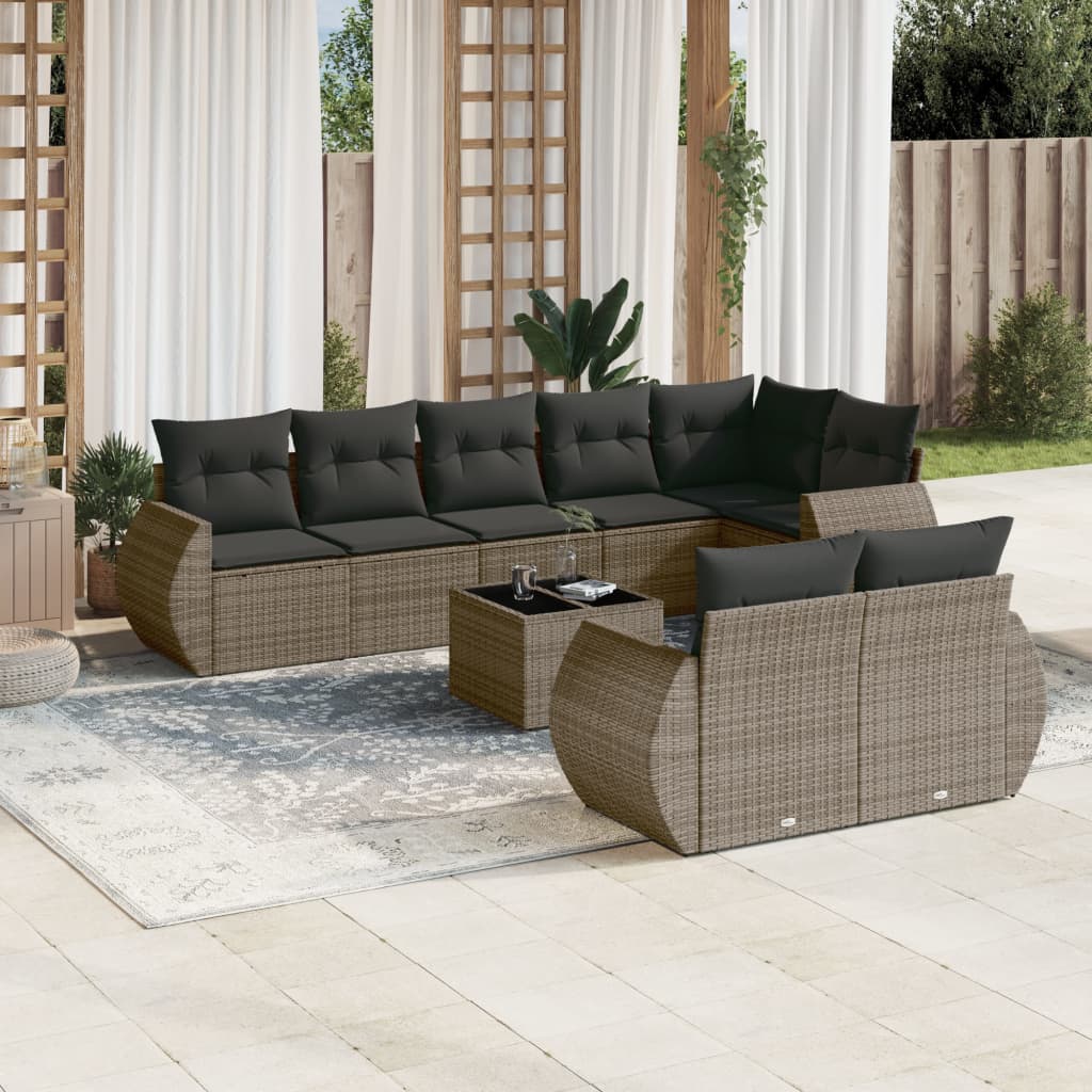Matgrupp För Trädgården Med Dynor 8 Delar Beige Konstrotting
