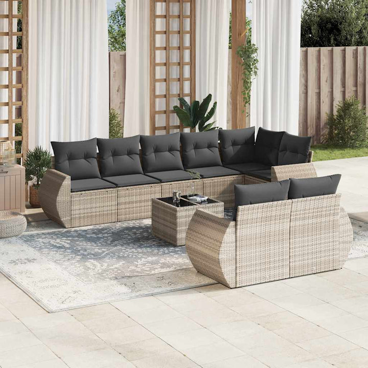 Matgrupp För Trädgården Med Dynor 8 Delar Beige Konstrotting