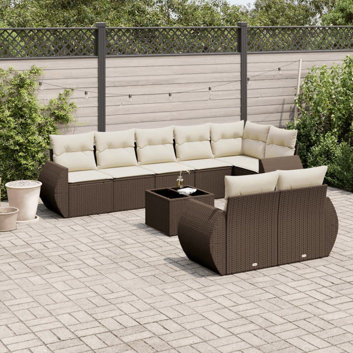 Matgrupp För Trädgården Med Dynor 8 Delar Beige Konstrotting