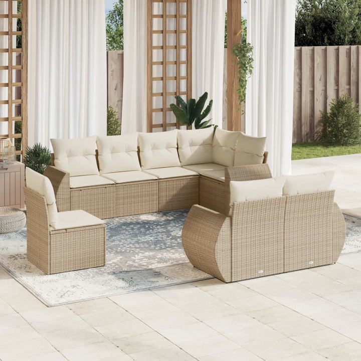 Matgrupp För Trädgården Med Dynor 8 Delar Beige Konstrotting