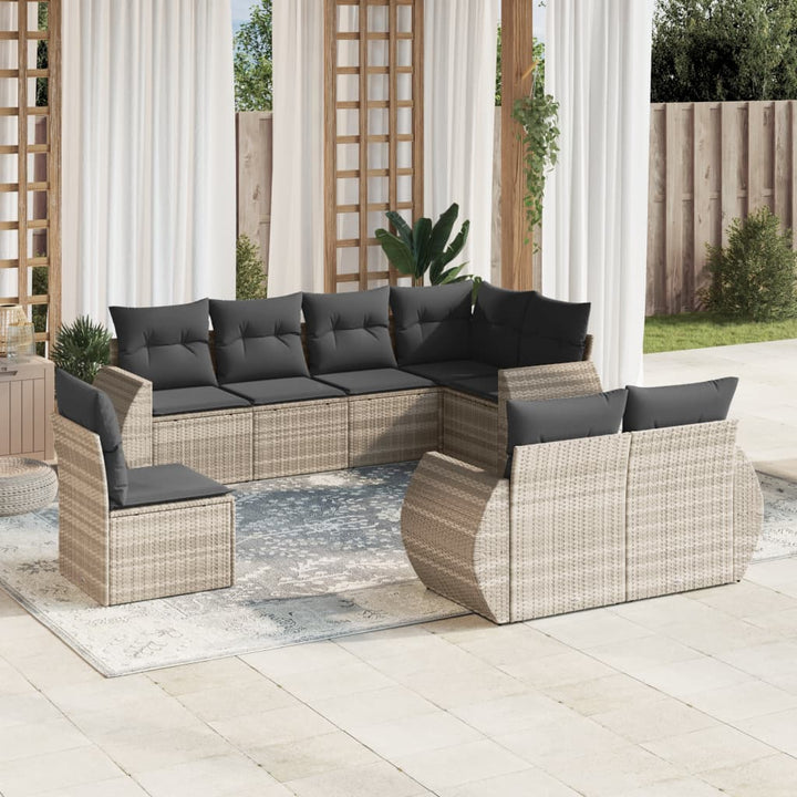 Matgrupp För Trädgården Med Dynor 8 Delar Beige Konstrotting