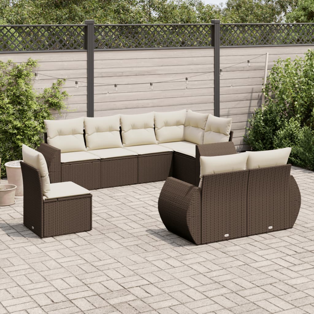 Matgrupp För Trädgården Med Dynor 8 Delar Beige Konstrotting