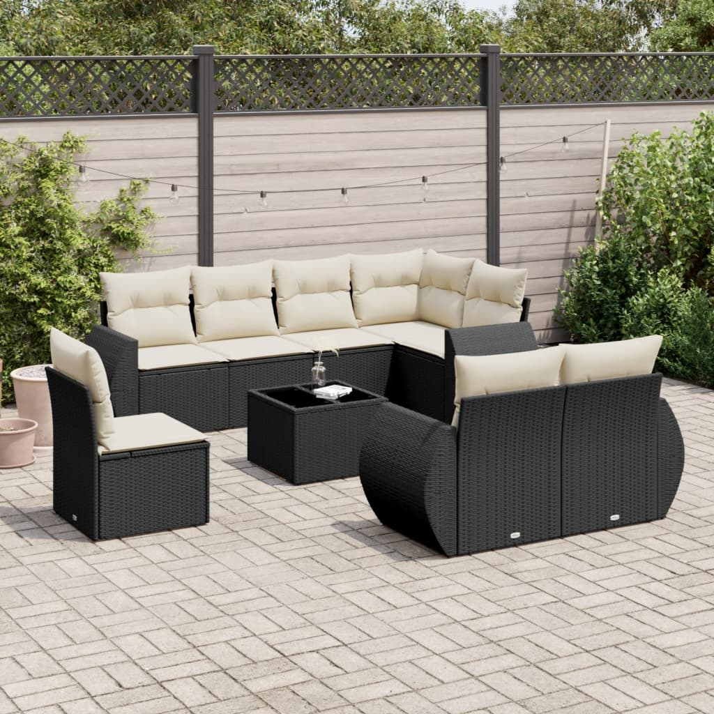 Matgrupp För Trädgården Med Dynor 8 Delar Beige Konstrotting