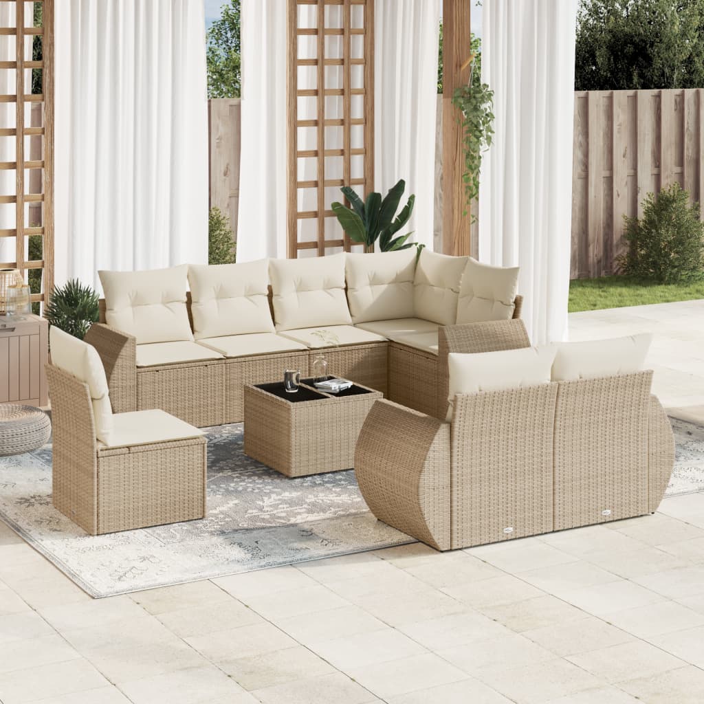 Matgrupp För Trädgården Med Dynor 8 Delar Beige Konstrotting