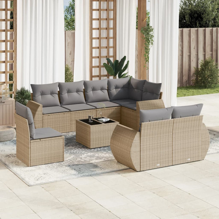 Matgrupp För Trädgården Med Dynor 8 Delar Beige Konstrotting