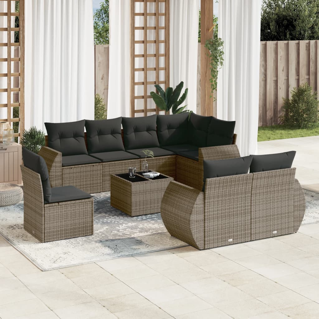 Matgrupp För Trädgården Med Dynor 8 Delar Beige Konstrotting