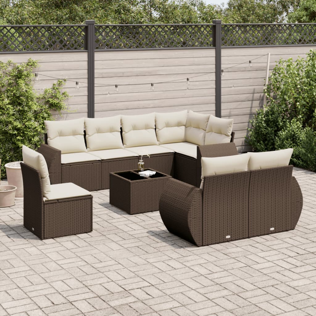 Matgrupp För Trädgården Med Dynor 8 Delar Beige Konstrotting
