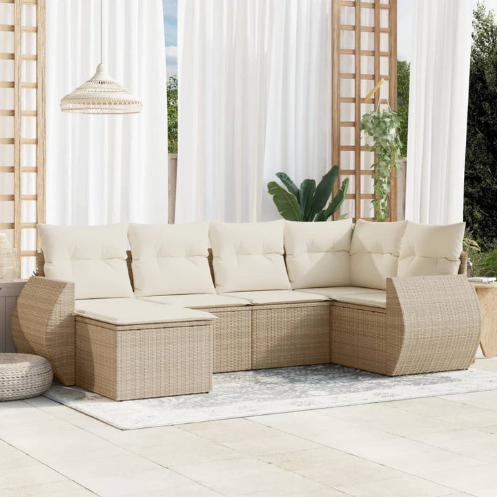 Matgrupp För Trädgården Med Dynor 7 Delar Beige Konstrotting