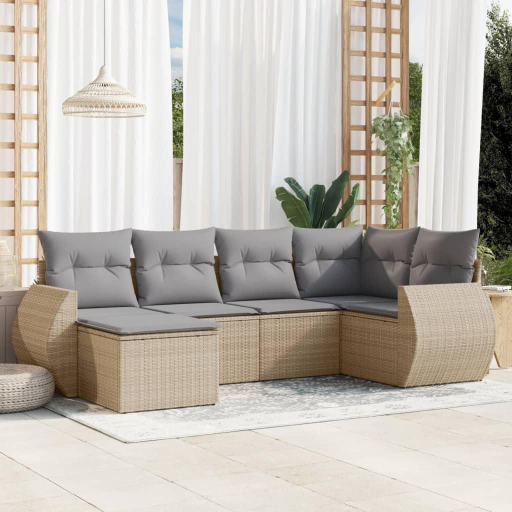 Matgrupp För Trädgården Med Dynor 7 Delar Beige Konstrotting