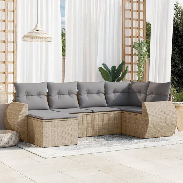 Matgrupp För Trädgården Med Dynor 7 Delar Beige Konstrotting