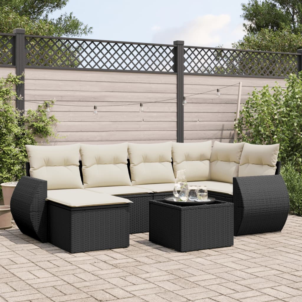 Matgrupp För Trädgården Med Dynor 7 Delar Beige Konstrotting