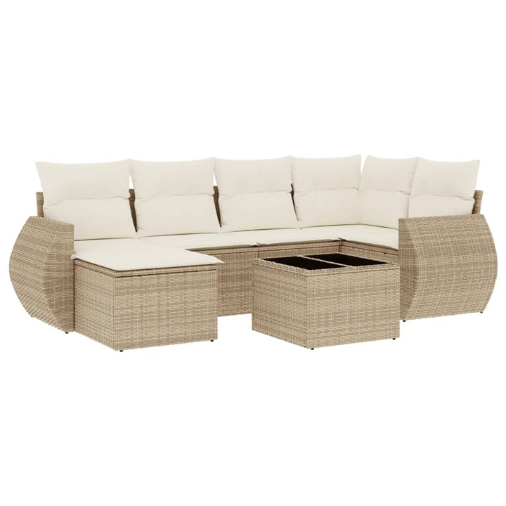 Matgrupp För Trädgården Med Dynor 7 Delar Beige Konstrotting