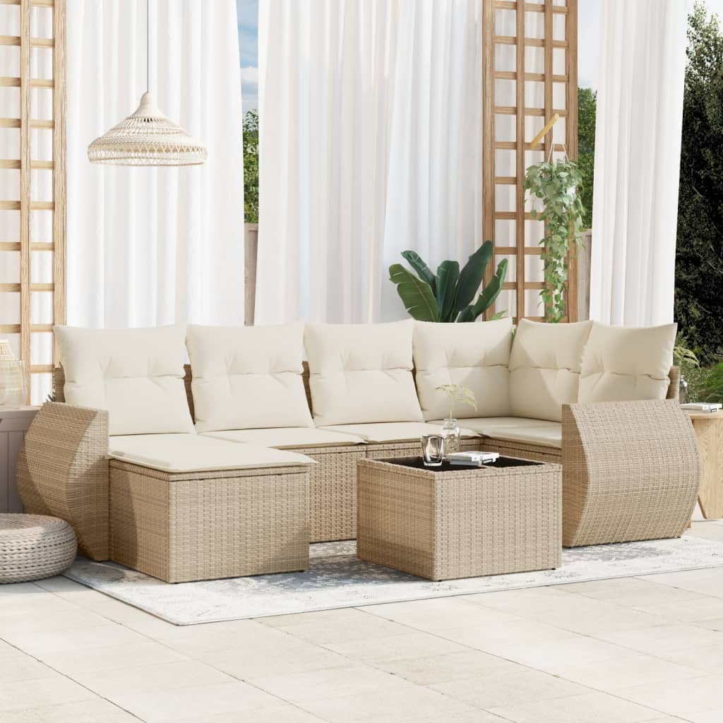 Matgrupp För Trädgården Med Dynor 7 Delar Beige Konstrotting