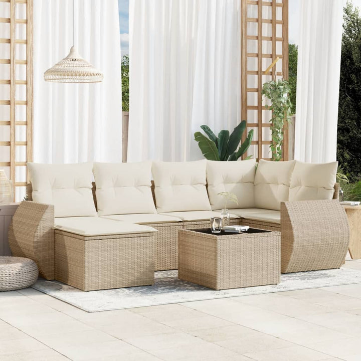Matgrupp För Trädgården Med Dynor 7 Delar Beige Konstrotting