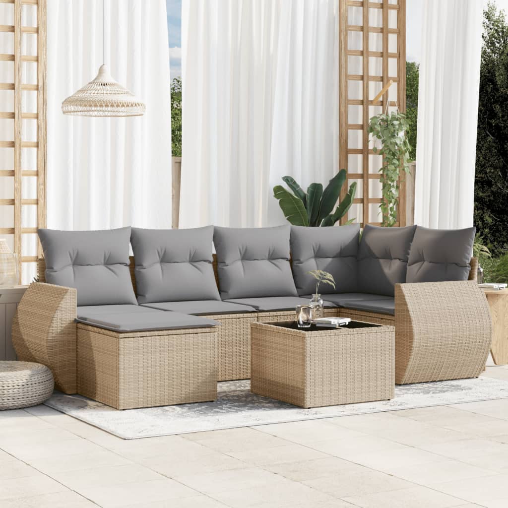Matgrupp För Trädgården Med Dynor 7 Delar Beige Konstrotting