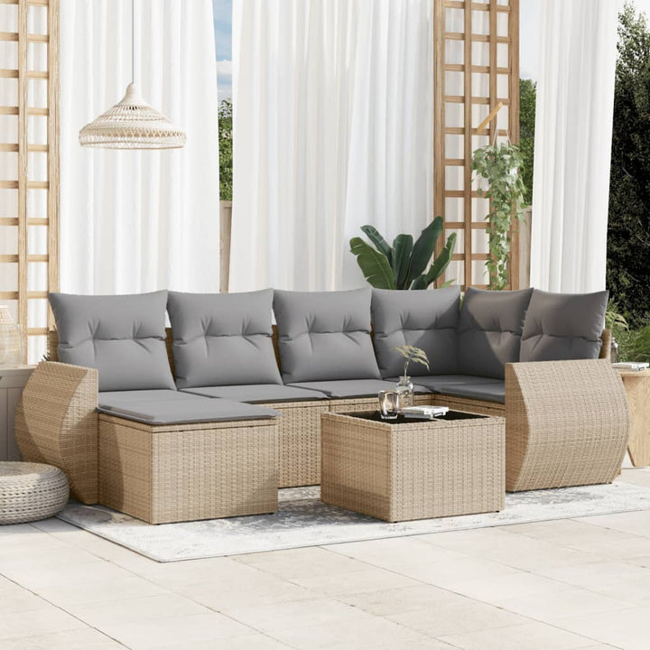 Matgrupp För Trädgården Med Dynor 7 Delar Beige Konstrotting