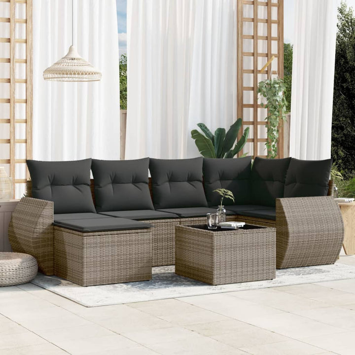 Matgrupp För Trädgården Med Dynor 7 Delar Beige Konstrotting