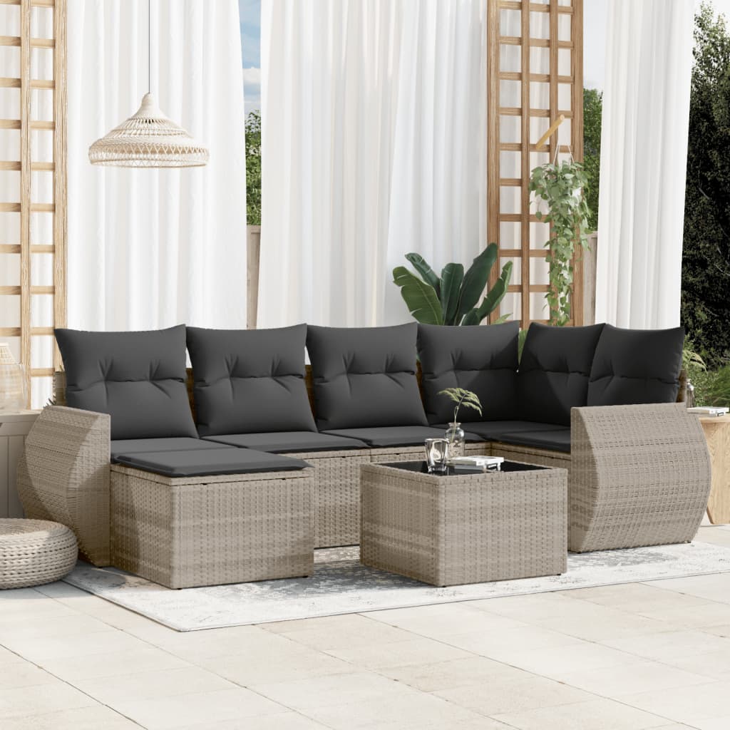 Matgrupp För Trädgården Med Dynor 7 Delar Beige Konstrotting