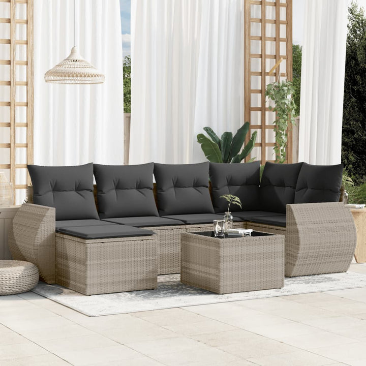 Matgrupp För Trädgården Med Dynor 7 Delar Beige Konstrotting