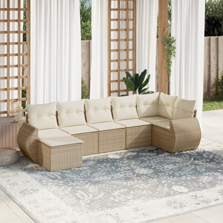 Matgrupp För Trädgården Med Dynor 7 Delar Beige Konstrotting