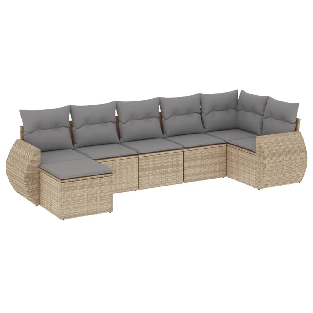 Matgrupp För Trädgården Med Dynor 7 Delar Beige Konstrotting