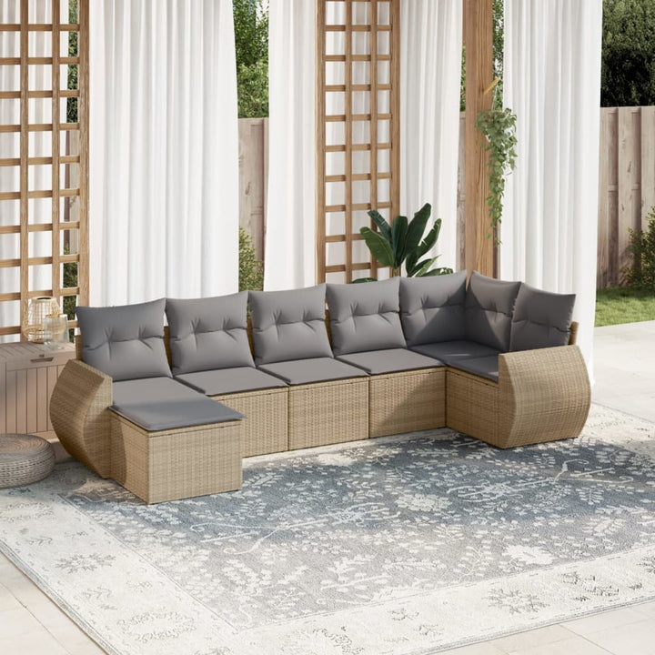 Matgrupp För Trädgården Med Dynor 7 Delar Beige Konstrotting