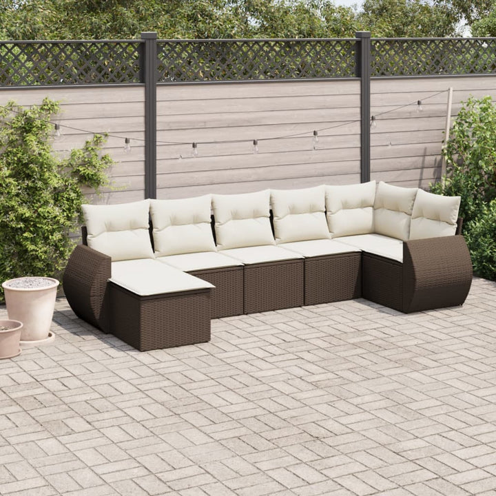 Matgrupp För Trädgården Med Dynor 7 Delar Beige Konstrotting