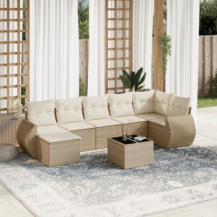Matgrupp För Trädgården Med Dynor 7 Delar Beige Konstrotting