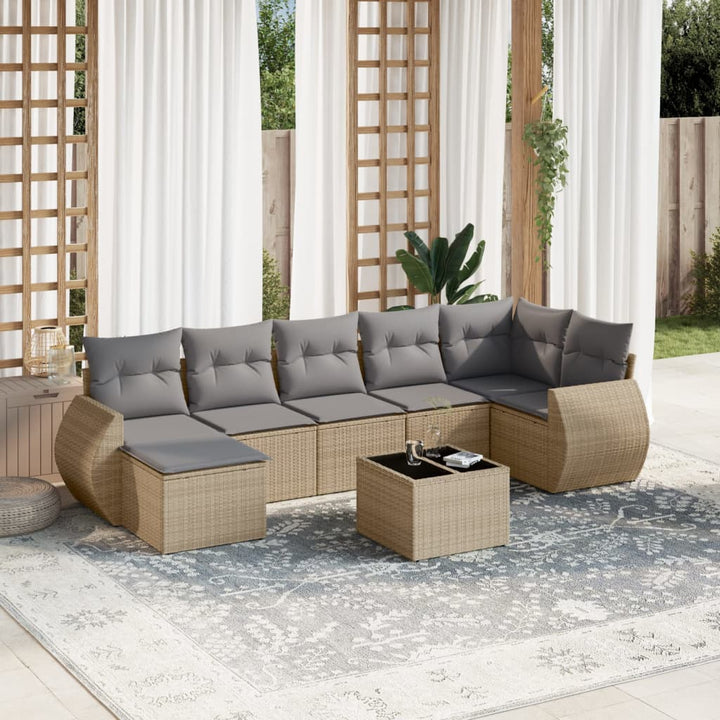 Matgrupp För Trädgården Med Dynor 7 Delar Beige Konstrotting