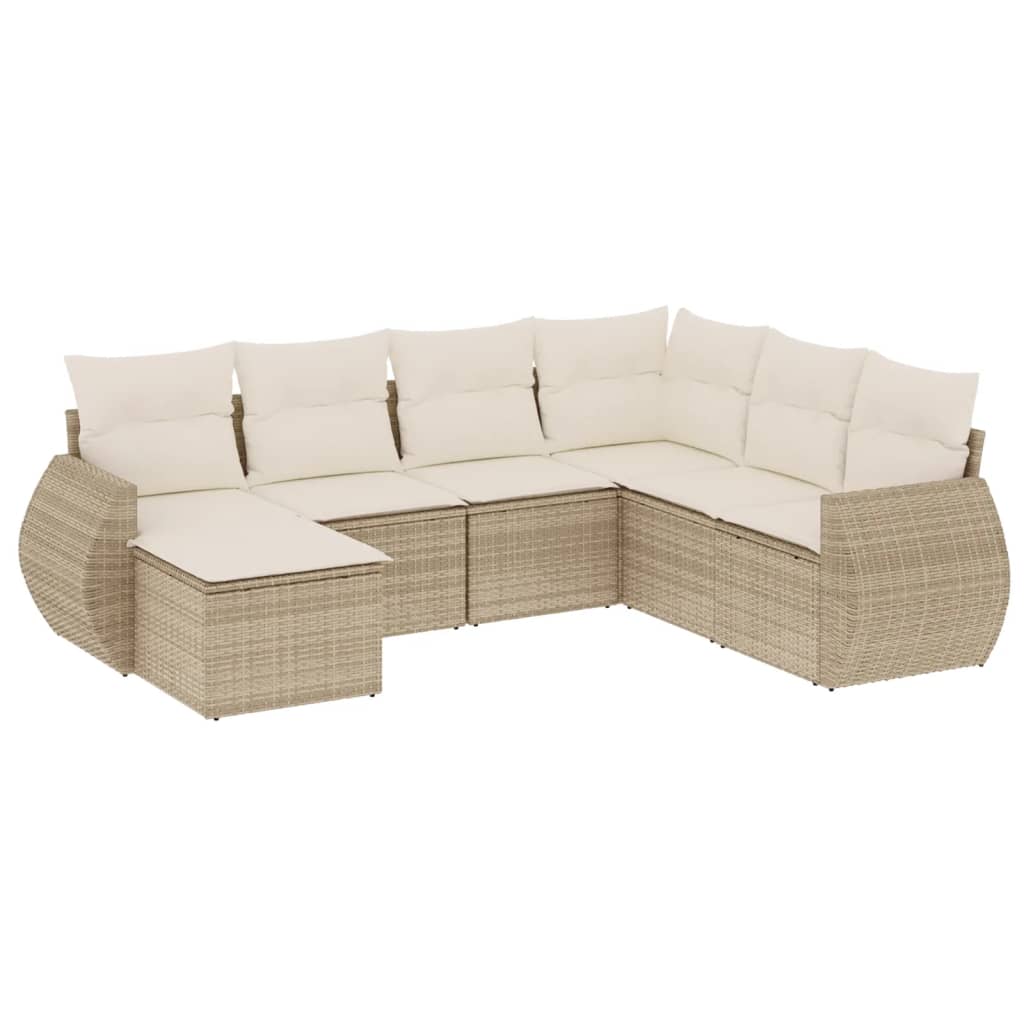 Matgrupp För Trädgården Med Dynor 7 Delar Beige Konstrotting