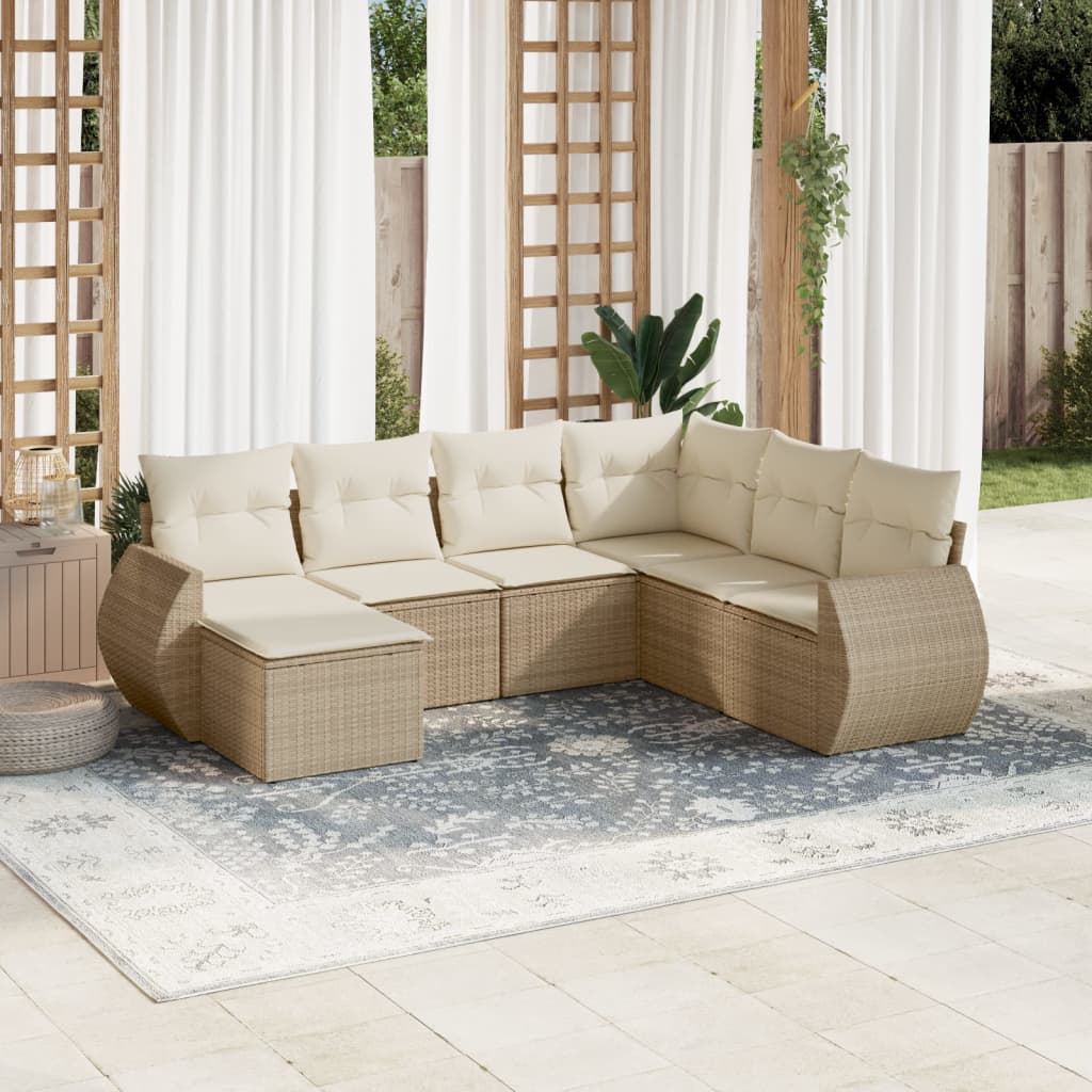 Matgrupp För Trädgården Med Dynor 7 Delar Beige Konstrotting