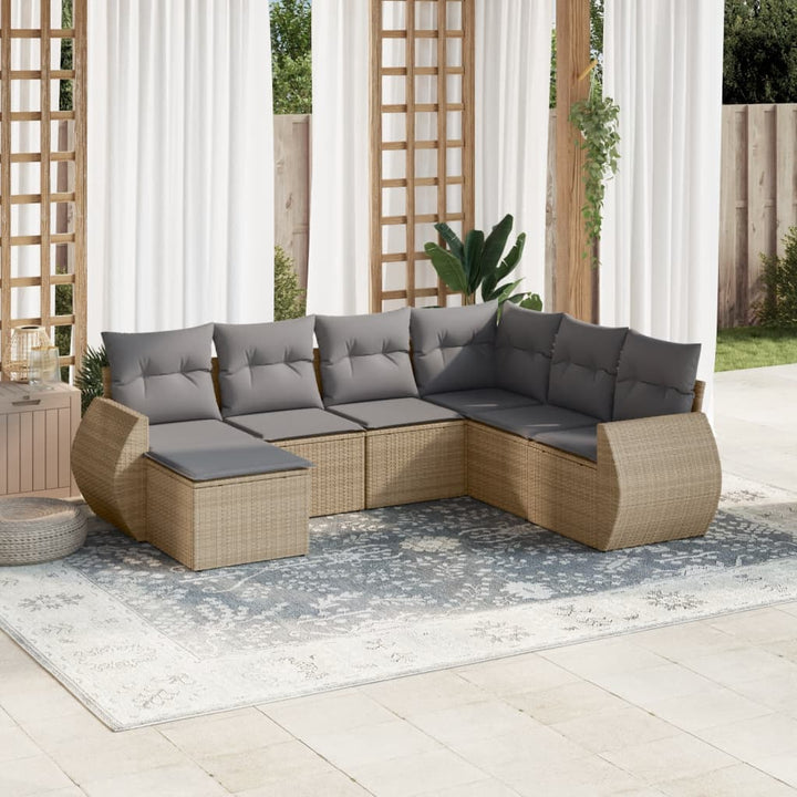 Matgrupp För Trädgården Med Dynor 7 Delar Beige Konstrotting