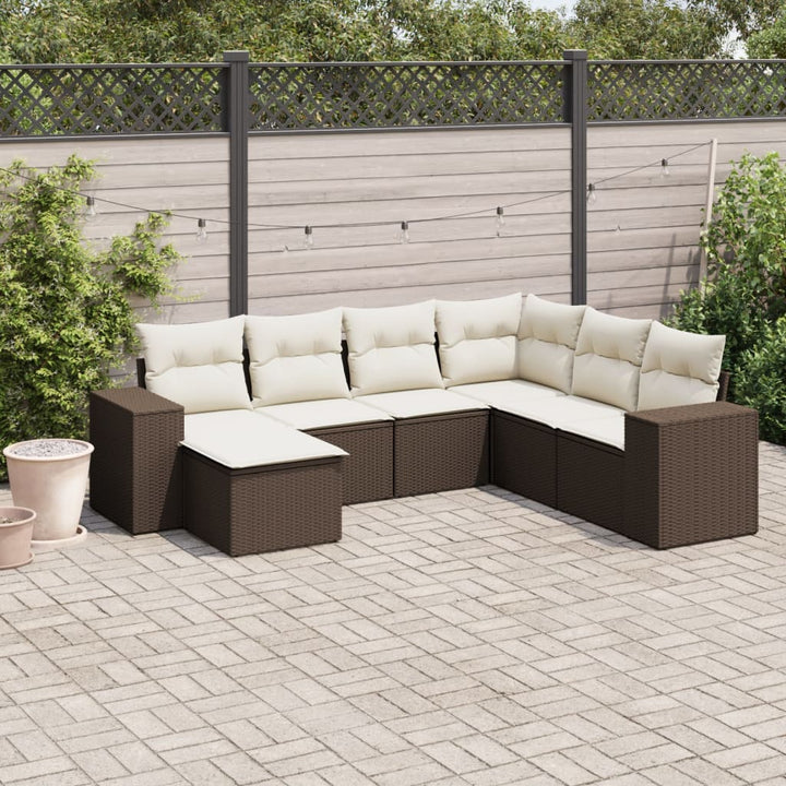 Matgrupp För Trädgården Med Dynor 7 Delar Beige Konstrotting