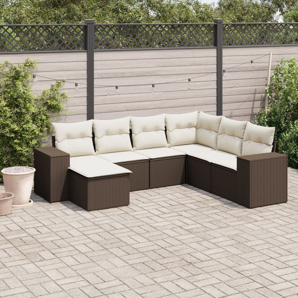 Matgrupp För Trädgården Med Dynor 7 Delar Beige Konstrotting