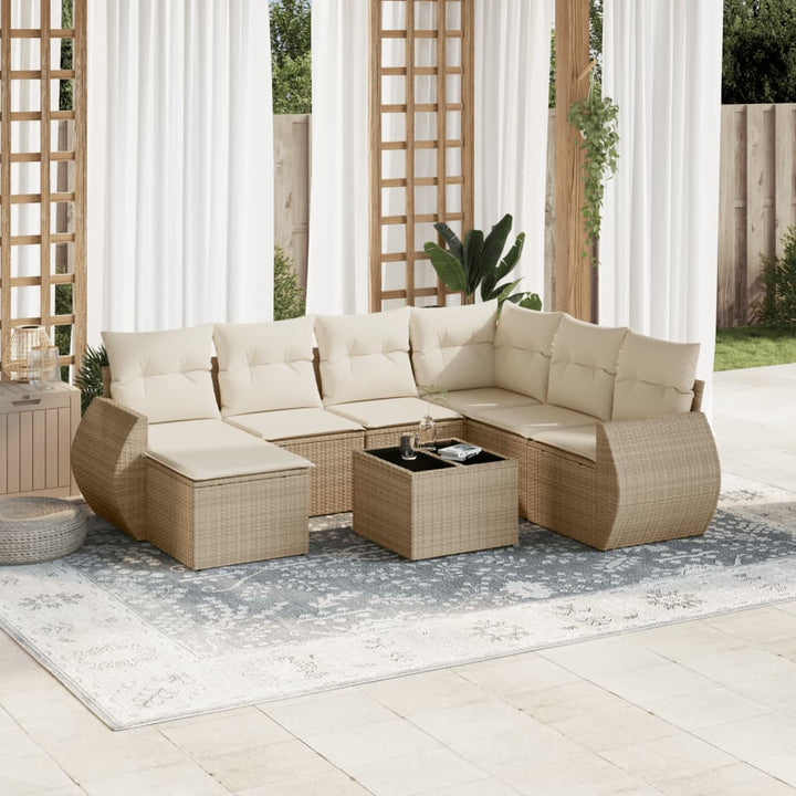 Matgrupp För Trädgården Med Dynor 7 Delar Beige Konstrotting