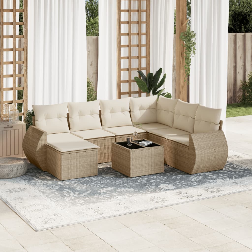 Matgrupp För Trädgården Med Dynor 7 Delar Beige Konstrotting