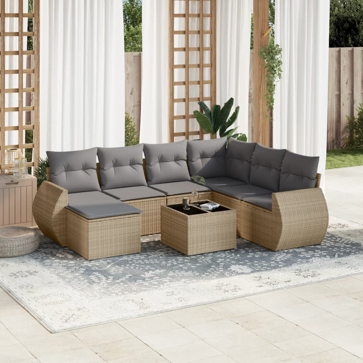 Matgrupp För Trädgården Med Dynor 7 Delar Beige Konstrotting