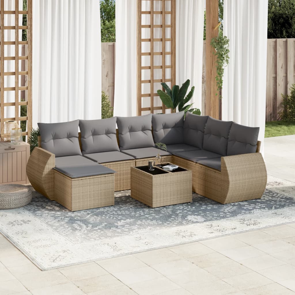 Matgrupp För Trädgården Med Dynor 7 Delar Beige Konstrotting