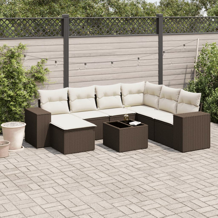 Matgrupp För Trädgården Med Dynor 7 Delar Beige Konstrotting