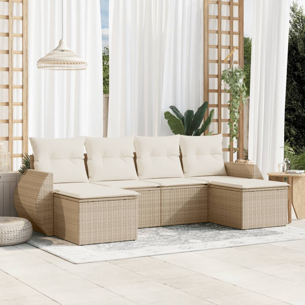 Matgrupp För Trädgården Med Dynor 7 Delar Beige Konstrotting