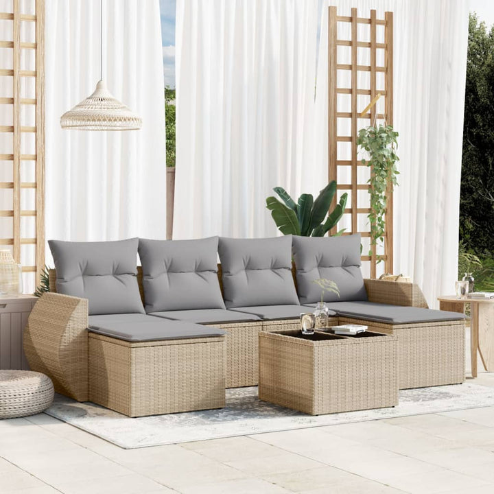 Matgrupp För Trädgården Med Dynor 7 Delar Beige Konstrotting
