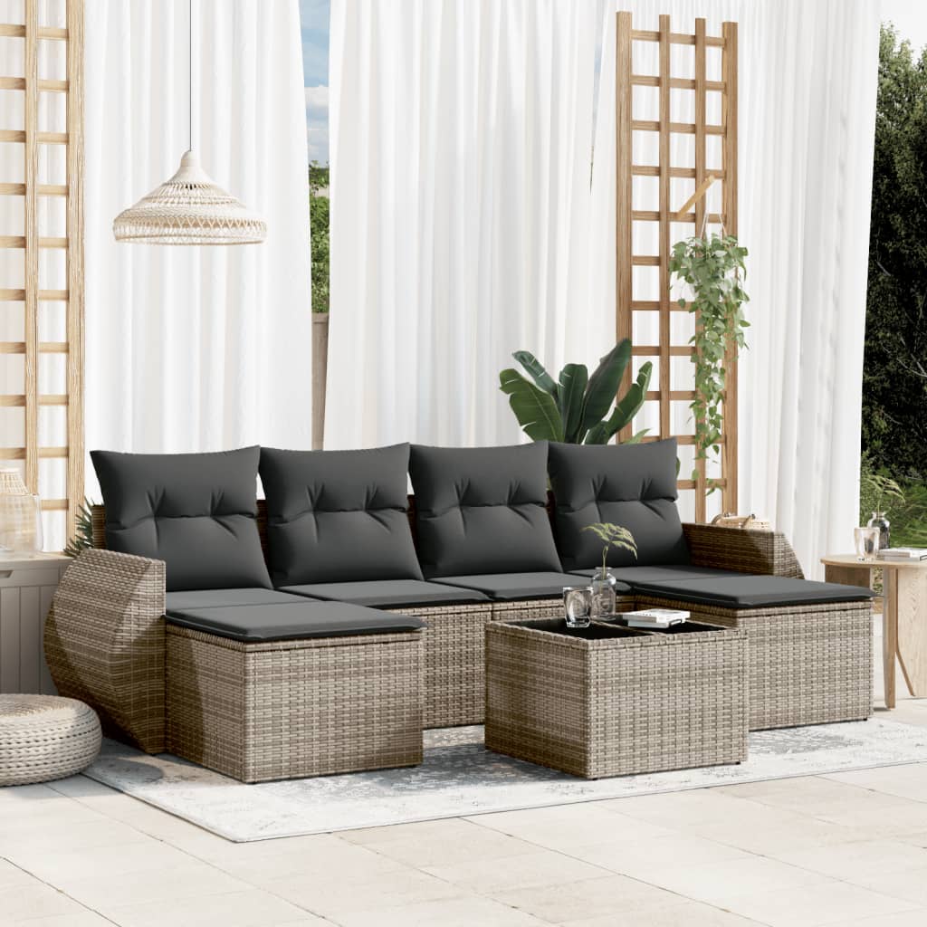 Matgrupp För Trädgården Med Dynor 7 Delar Beige Konstrotting