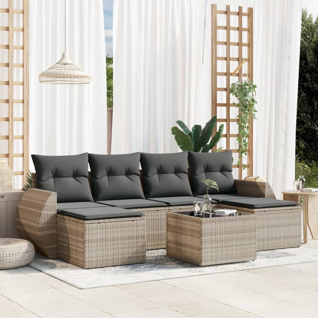 Matgrupp För Trädgården Med Dynor 7 Delar Beige Konstrotting