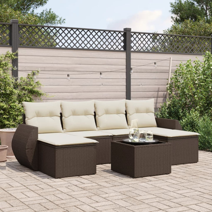 Matgrupp För Trädgården Med Dynor 7 Delar Beige Konstrotting