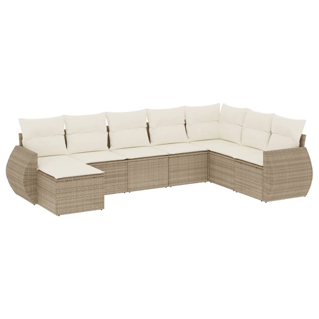 Matgrupp För Trädgården Med Dynor 8 Delar Beige Konstrotting