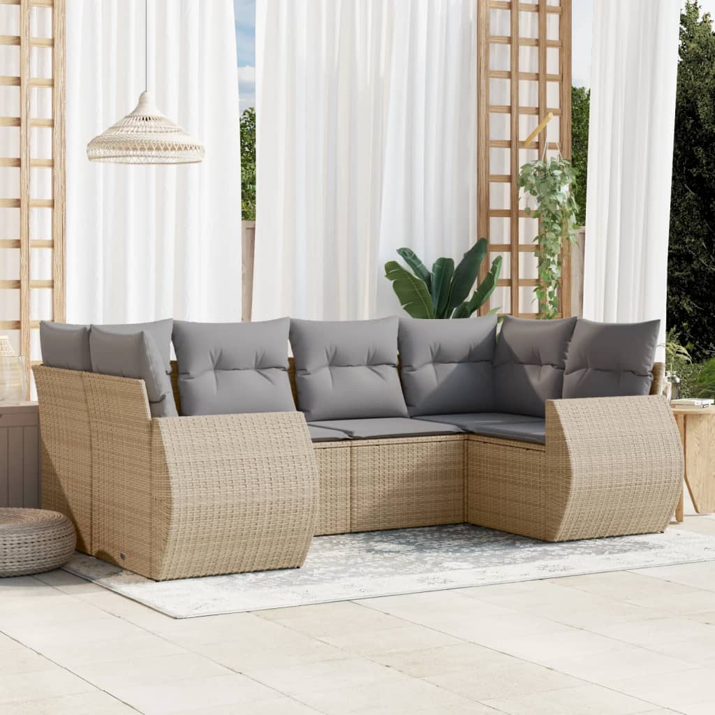Soffgrupp För Trädgården Med Dynor 6 Delar Beige Konstrotting