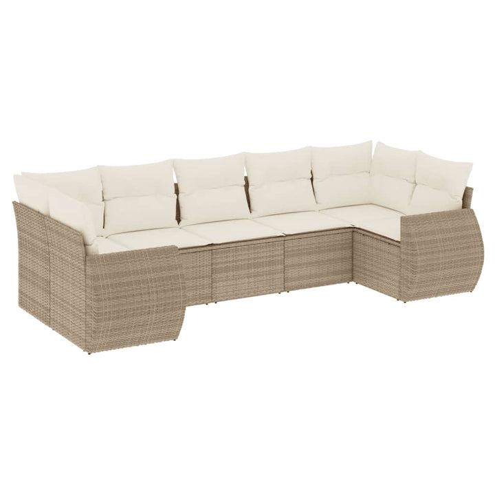 Matgrupp För Trädgården Med Dynor 7 Delar Beige Konstrotting