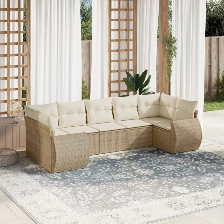 Matgrupp För Trädgården Med Dynor 7 Delar Beige Konstrotting