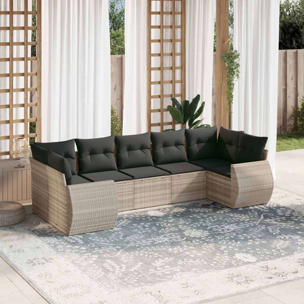 Matgrupp För Trädgården Med Dynor 7 Delar Beige Konstrotting