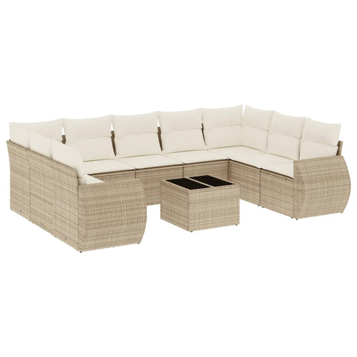 Soffgrupp För Trädgård Med Dynor 10 Delar Beige Konstrotting